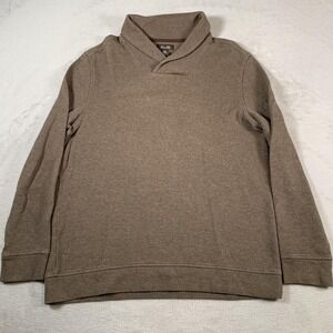 Tasso Elba Sweater Mens Large Brown Shawl Collar Pullover Faux Suede Trim Casual